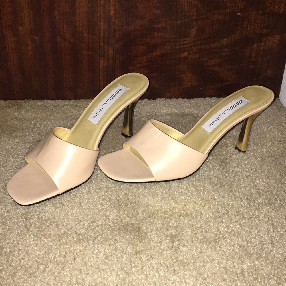 Nude leather slip on heels
